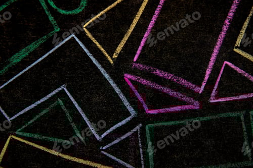 Preview: Colorful shapes by chalk drawing on black background