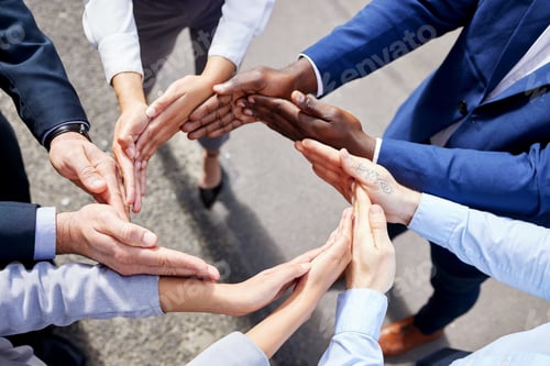 Preview: .Shot of a group of unrecognizable businesspeople forming a circle with their hands outside