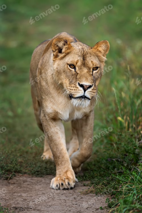 Preview: Young lion in green grass