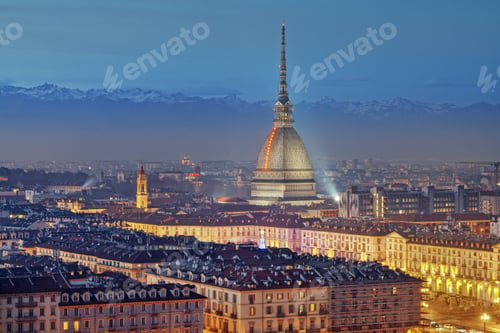 Preview: Turin, Piedmont, Italy skyline with the Mole Antonelliana