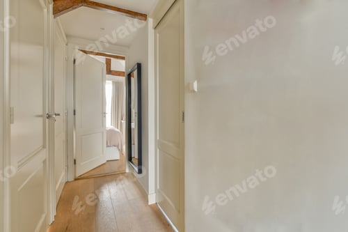 Preview: Narrow corridor with doors and lamp