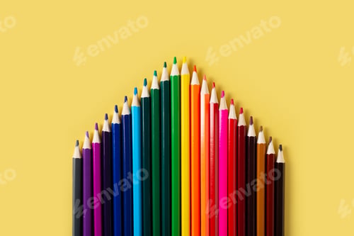 Preview: Group of colorful pencils gradation on yellow background