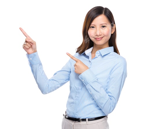 Preview: Businesswoman with two finger point up