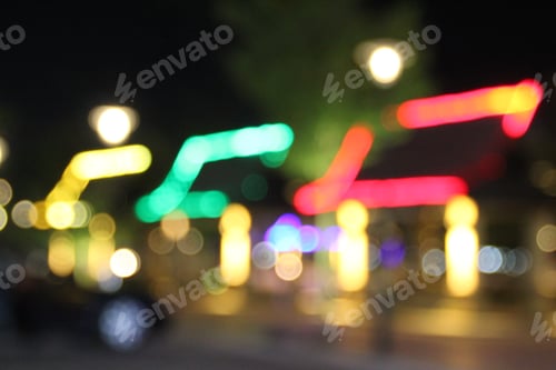 Preview: night bokeh colored light, abstract blurred defocused background.