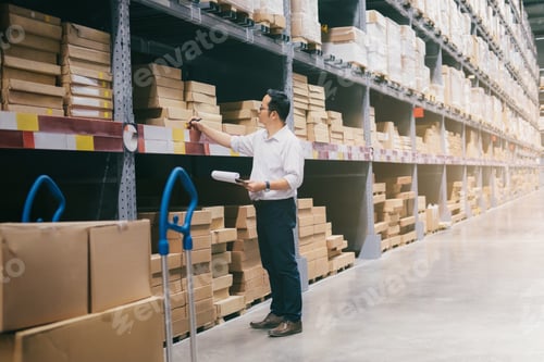 Preview: Man warehouse worker checking goods at warehouse.