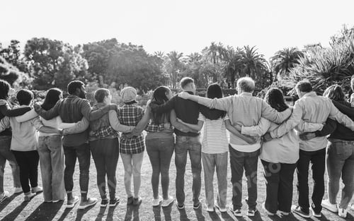 Preview: Group of multigenerational people hugging each others