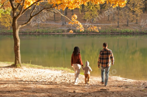 Preview: Family spending time outside, autumn season, family fun, walk, mother and father and son,fall season