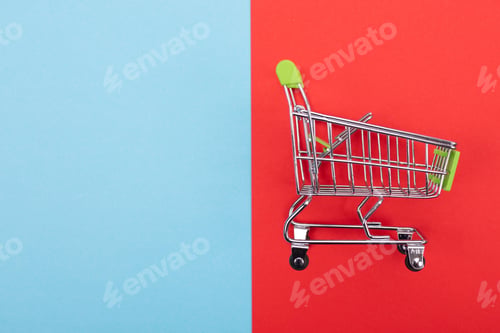 Preview: self-service supermarket trolley cart with green handle on colorful background