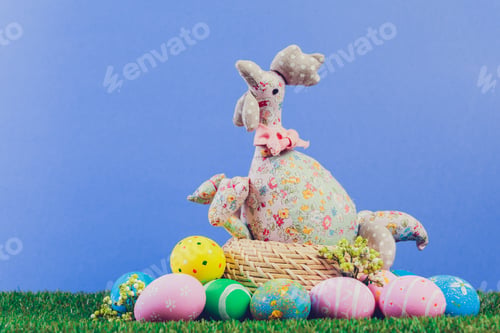 Preview: Easter eggs on green grass