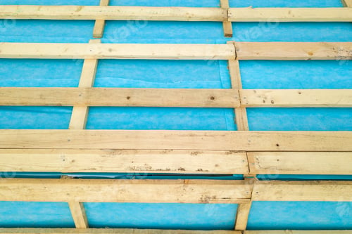 Preview: Top down detail of a wooden roof frame on a house under construction
