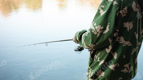 Preview: eldest on bank of river, a man with a fishing rod fishing, beautiful nature, autumn. An old man