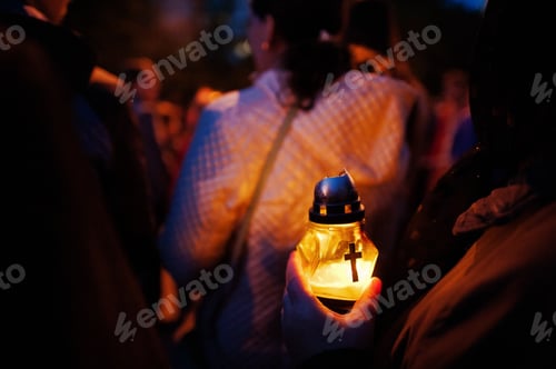 Preview: Funeral candle lamp in hand at night