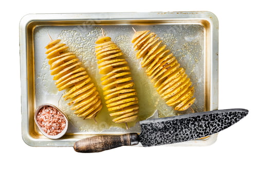 Preview: Uncooked raw Tornado or Twist potato fries. Isolated on white background, top view.