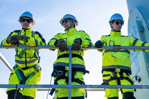 Preview: Confident engineers celebrating on platform
