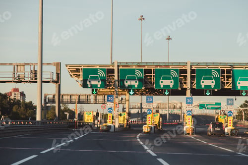 Preview: A toll highway . The point of payment for travel . Transponder
