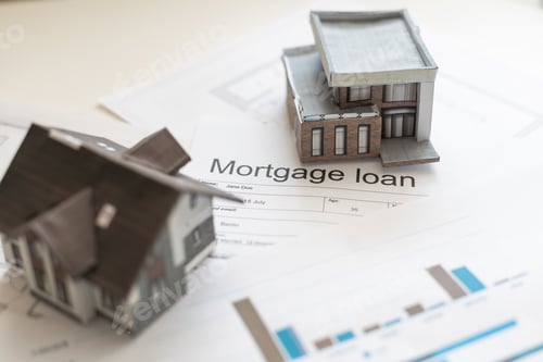 Preview: Mortgage Loan Document with Miniature Paper Houses