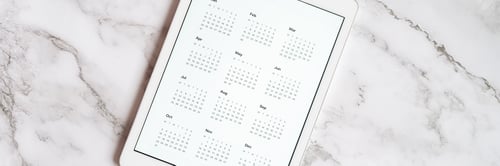 Preview: tablet computer with calendar for unspecified unknown date year without date. do list goals flat lay