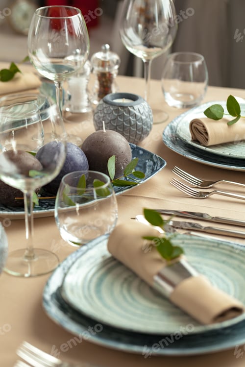 Preview: Table setting in restaurant with stylish decorations