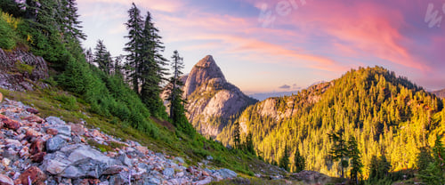 Preview: Rocky Mountain Landscape in Canadian Nature. British Columbia, Canada. Sunset