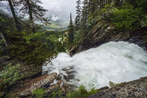 Preview: Top of Grawa Waterfall with view to Stubai Valley, Tyrol, Austria