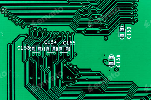 Preview: Macro shot of a green electronic circuit board with its small details