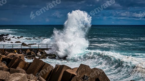 Preview: Scenic view of the ocean waves crashing against the rocky shore, Madeira, Portugal