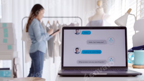 Preview: Chatbot conversation on laptop screen app interface with artificial intelligence technology