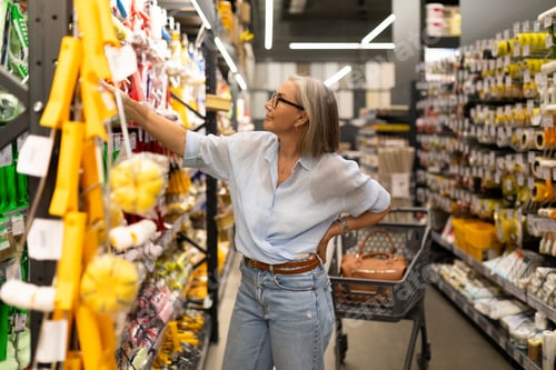 Preview: Shopping for home improvement supplies in a bustling retail store with diverse departments