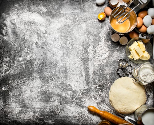Preview: Dough background. The dough with the mixer and various ingredients .