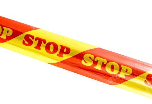 Preview: Warning tape with STOP sign isolated on white background