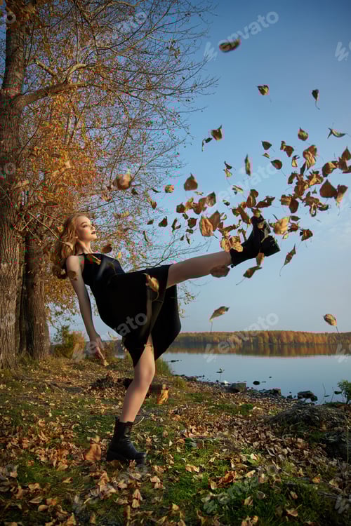 Preview: Beautiful portrait of a woman in the village countryside in nature in autumn
