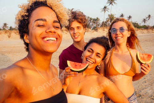 Preview: mixed race people taking photos and video together on smartphone camera