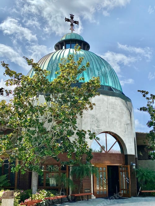 Preview: Beautiful sky with great architecture of a Catholic church parish in San Diego.