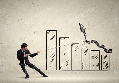 Preview: Image Of Young Businessman Pulling Graph. Chart Growth Concept
