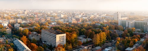 Preview: Aerial view smog over a provincial European city