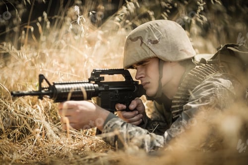Preview: Military soldier aiming with a rifle