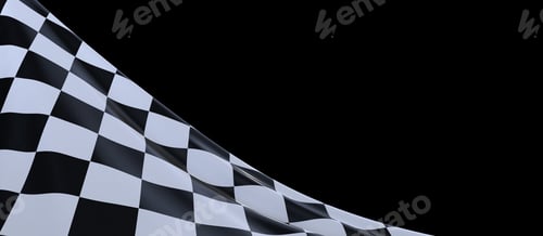 Preview: Wavy checkered flag under the lights isolated on a black background