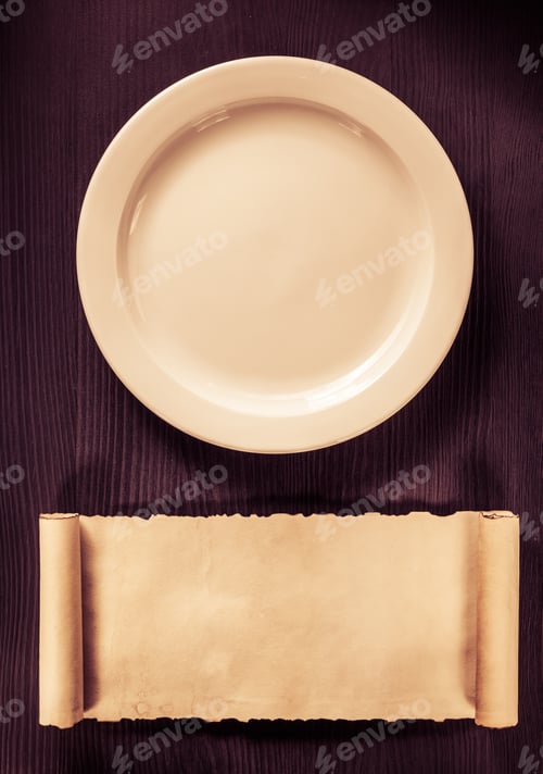 Preview: plate and scroll on wood