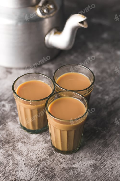 Preview: Indian chai in glass cups with masalas to make the tea.