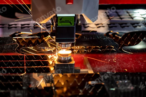 Preview: CNC Laser cutting of metal, modern industrial technology.