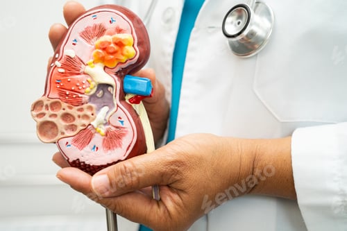 Preview: Kidney disease, Chronic kidney disease ckd, Doctor hold human model to treat and study in hospital.