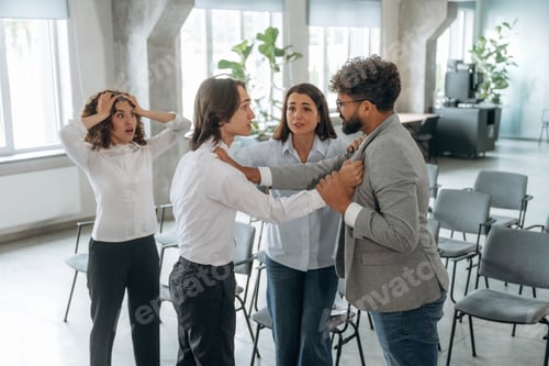 Preview: Disagreement, ready to fight. Group of people are working in the office together as a team