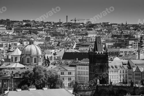 Preview: Aerial view of Prague cityscape with iconic architecture and rooftops