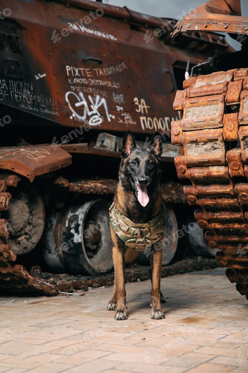 Preview: Malinois Dog in Bulletproof Vests. Working dog. Dog guard. Police and army dog.