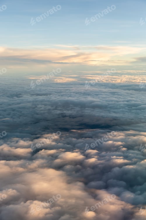Preview: blue sky with the clouds from the plane view