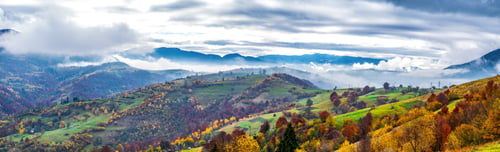 Preview: Beautiful nature of the carpathians in the hills of the sky, forests and a small village