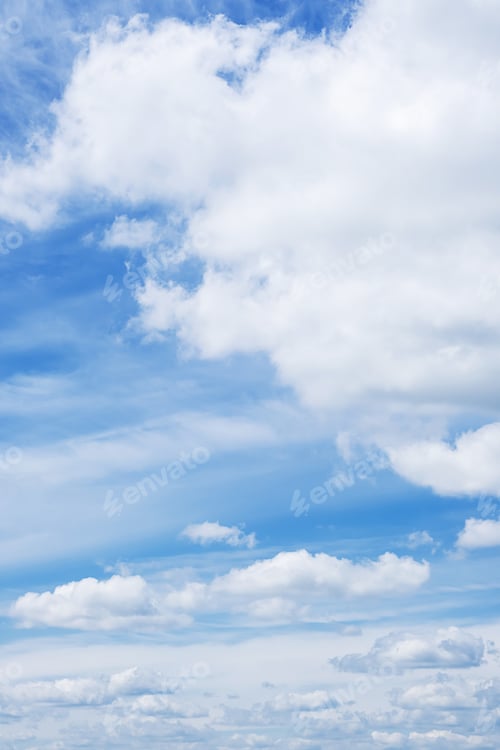 Preview: Fluffy Clouds on Blue Sky. Heaven Background.