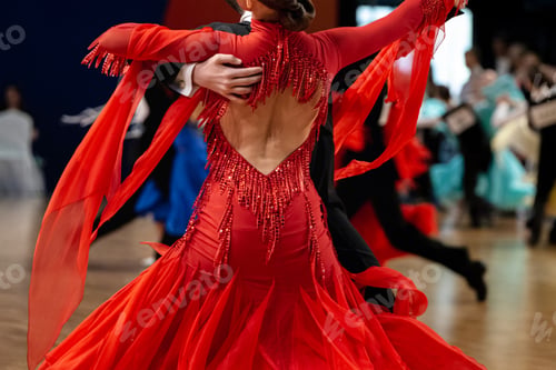 Preview: close up female dancer in red ball gown
