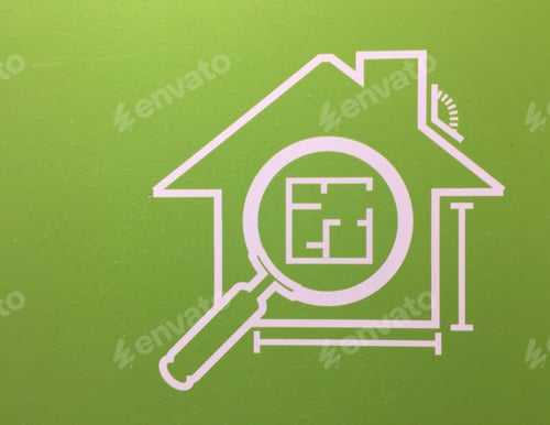 Preview: Spyglass on an house icon meaning plan for renovation on green