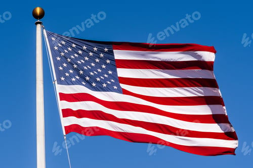 Preview: Close up of waving star and striped American flag